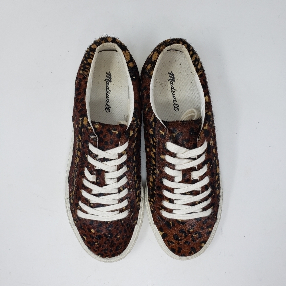 Madewell Sidewalk Low-Top Sneakers Painted Leopard Colorblock Calf Hair size 7